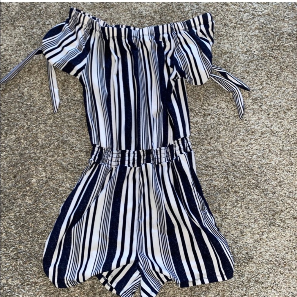 navy summer romper off the shoulder